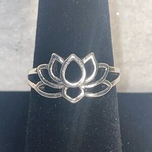 Silver Tone Lotus Flower Openwork Ring